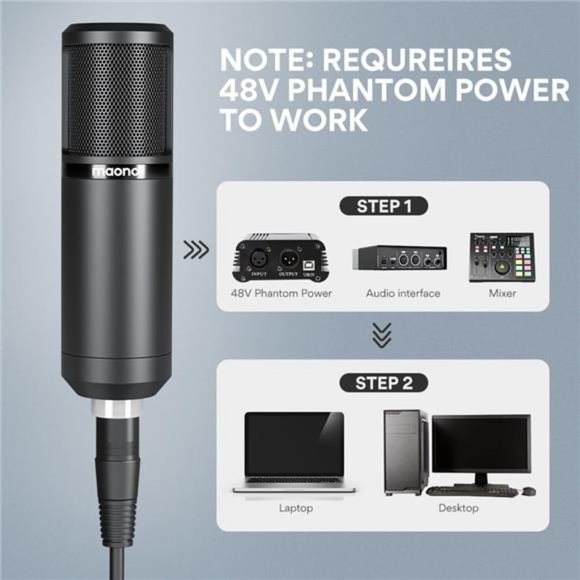 XLRCondenser Microphone,Professional Cardioid Studio Recording Mic for Streaming - Picture 5 of 6